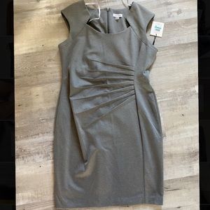 Calvin Klein Women's Grey Cap Sleeve Side Ruched Sheath Dress NWT Size 16